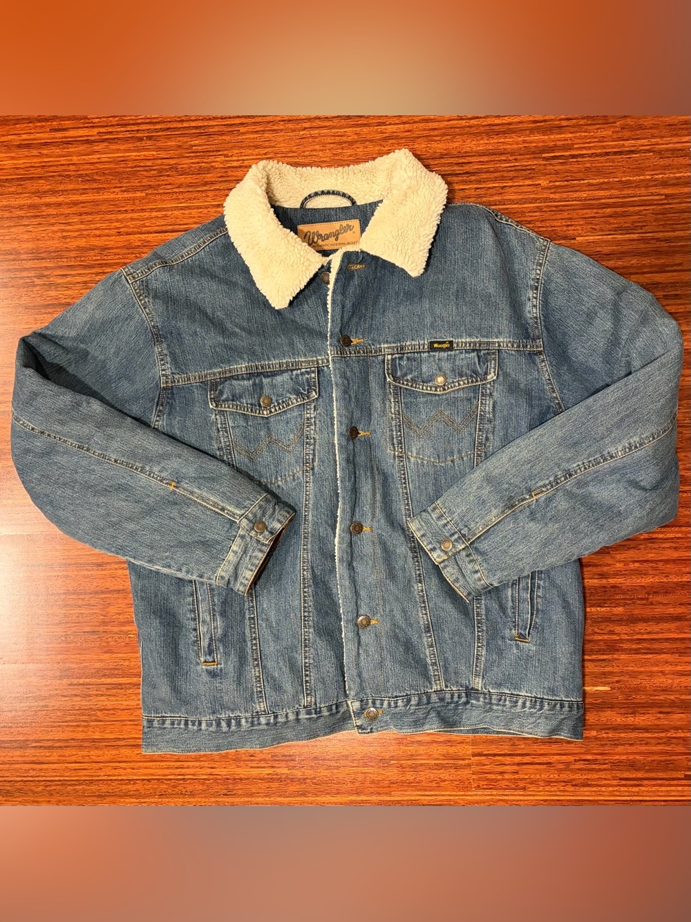 Vintage Wrangler Jacket Mens Large Blue Wrange Coat Sherpa Denim Western USA